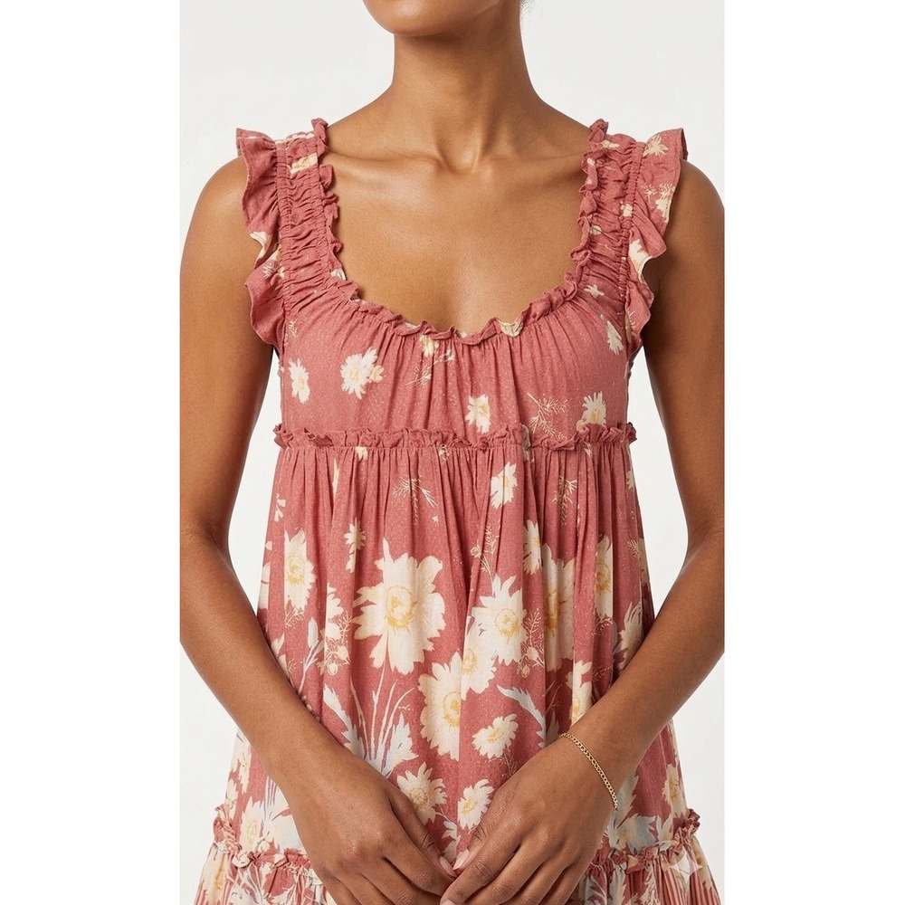 NEW Free People Bali Wild Daisy Slip Mini Dress Berry Floral Ruffle Sz Small